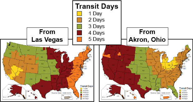 UPS Ground map for two 48 Hour Books facilities